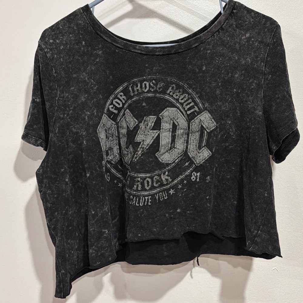 AC/DC For Those About to Rock Acid Wash Graphic Crop Top S/M grunge punk edgy